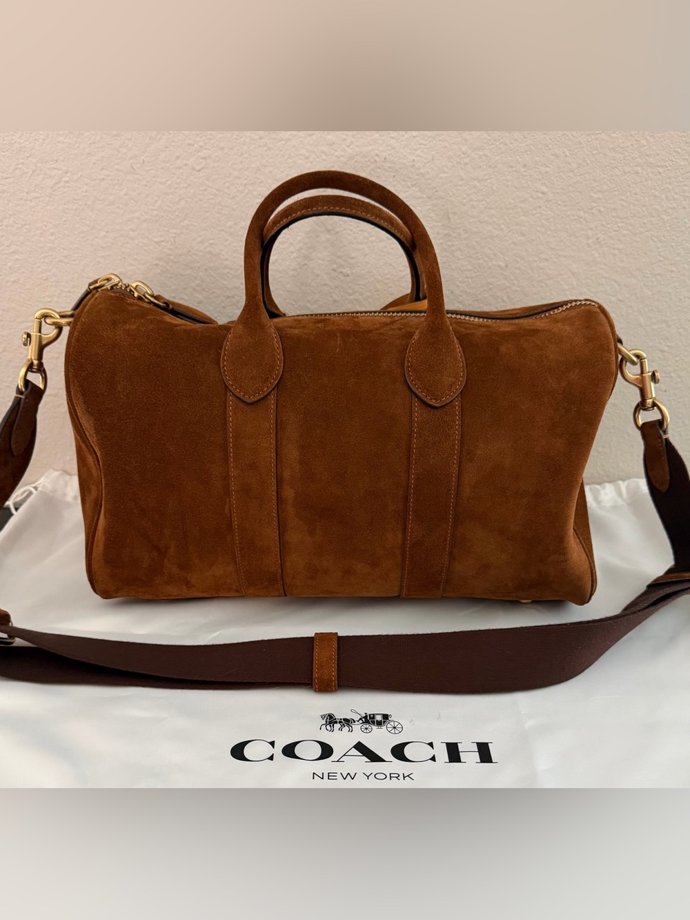 Coach Compass Bag 35 Suede Warm Brown - Picture 2 of 7